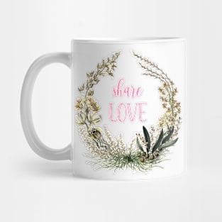 Floral Botanical Wreath with Love Text Mug